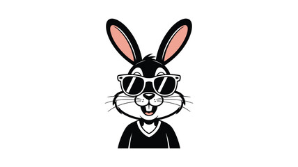 Cool bunny character with sunglasses wearing a v-neck shirt on a white background