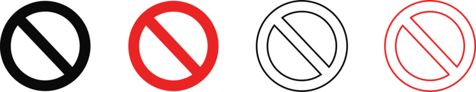 Four variations of the prohibition sign with diagonal line