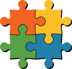 Fototapeta premium Connected Puzzle Pieces Four-Part Jigsaw Vector Concept