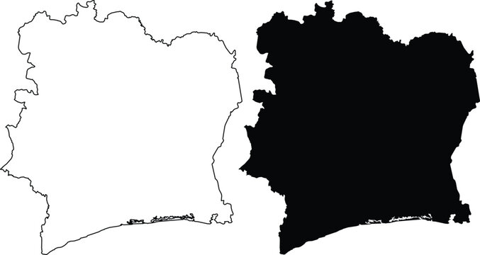 Ivory Coast Outline Map and Solid Map Cote d'Ivoire