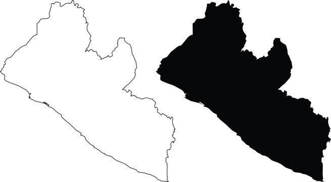 Liberia outline map and solid fill map with white background