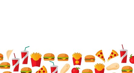 Fototapeta premium Takeout Food: Fast Food Border Pattern with Copy Space