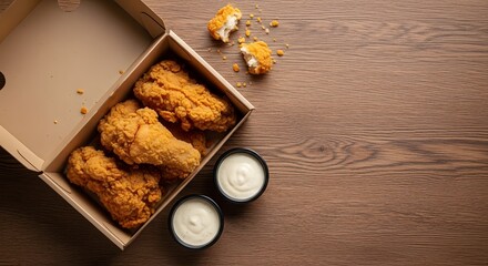 Fototapeta premium Takeout Food: Fried Chicken Tenders in Box with Dipping Sauce