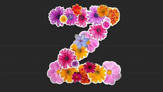 A drag and drop overlay of a stop motion style letter made from lots of paper summer flowers.
