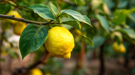 Fresh Lemon on the Tree Branch, Ripe Citrus Fruit