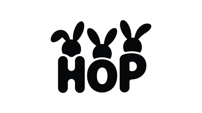 Hop text with cute bunny ears forming letters for easter