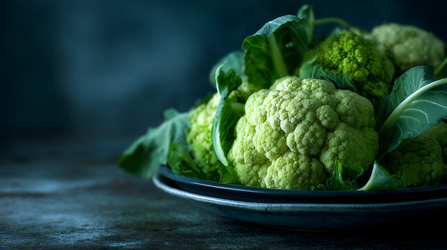 Fresh Green Cauliflower Heads in Bowl