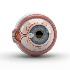 Detailed Illustration of a Human Eye Showing Blood Vessels and Anatomy on White Background anomalimicrostock