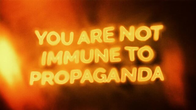 You are not immune to propaganda text with risograph grain and soft glow