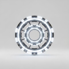 Futuristic circular structure with glowing neon lights and metallic sheen, illustration