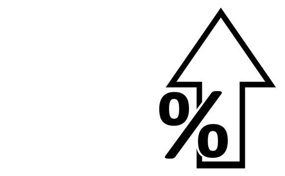 Percentage down arrow and up arrow icons representing financial decrease and increase for business concepts