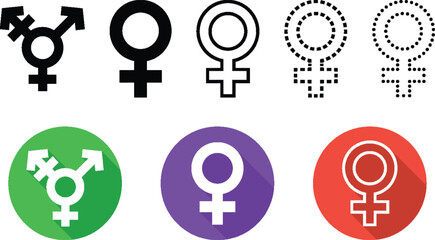 Gender Symbols and Transgender Icons Flat Vector Buttons Representing Female, Transgender and Gender Diversity © HaqueMukul