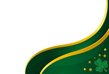 Abstract green and gold color green wave corner border  design with shamrock for st Patrick day