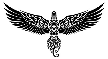 Obraz premium Ornate black and white illustration of a phoenix in flight.