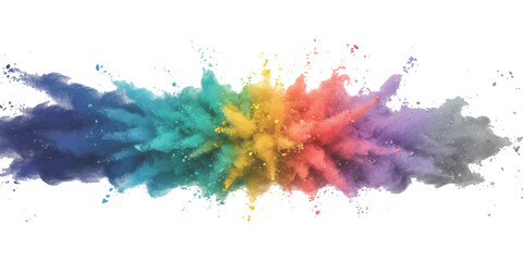 Fototapeta premium Vibrant rainbow powder explosion isolated on white background, colorful paint splash for creative design projects and celebration banner vector illustration