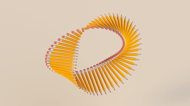 Mobius Strip of Classic Yellow Wooden Pencils. Infinite Creativity and Educational Concept. 3D render seamless loop animation