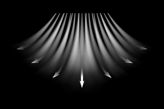 White airflow arrows with air wind effect. Conditioner flow showing blue cold cool light and hot heat streams. Vector illustration.