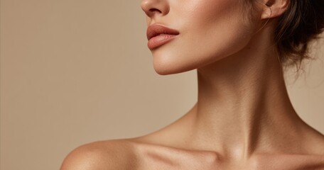 Profile of a fair skinned woman showcasing subtle makeup and skincare routine.