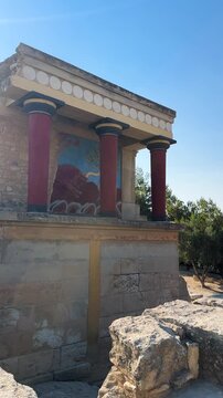deatil of ancient ruines of famouse Knossos palace at Crete, Greece