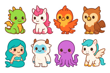 Obraz premium Cute fantasy creatures vector illustration for kids' design in adorable cartoon style
