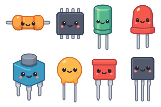 Cute electronic components vector illustration for tech-themed posters in cartoon style