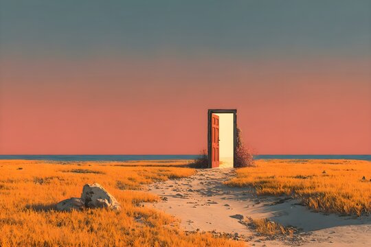 Mysterious Open Door Under the Moonlight