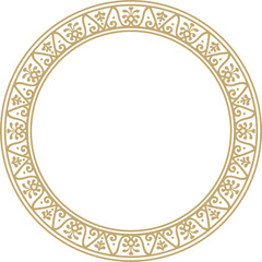 Vector round gold border, frame, Pompeii ring. Circle Neopolitan ornament. Art of Ancient Rome.