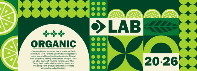 Food geometric mosaic with fruit organic for pattern summer leaf. © Alyona_Uvarova