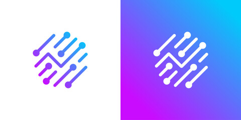 Obraz premium Dual meaning logo combining dot connection and financial graph elements, symbolizing data-driven investment, market analysis, strategic growth, and interconnected financial performance.