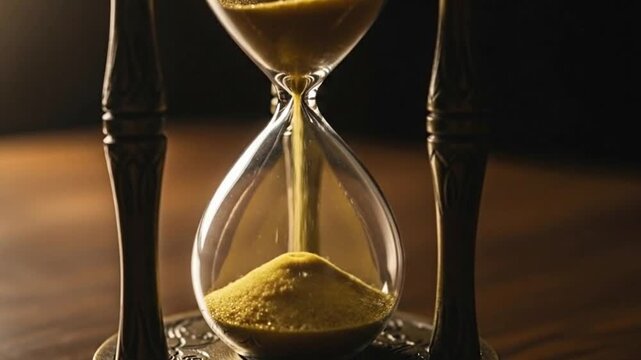 Hourglass with Sand Flowing Slowly Down.