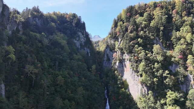 Sounkyo Gorge | Ginga Waterfall | Mountain Peak | Blue Sky | Hokkaido
