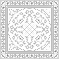 Vector black contour square classic byzantine ornament. Rectangle, border, Ancient Greece, Eastern Roman Empire frame. Decoration of the Russian Orthodox Church