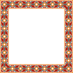 Vector square european colored ornament. Rectangular pattern, circle, ring of the Middle Ages. Revival border. Decorations of palaces and churches.
