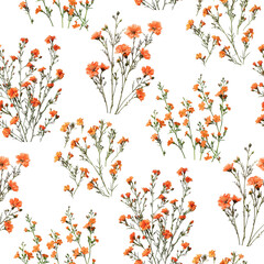 Orange wild flowers botanical seamless pattern background