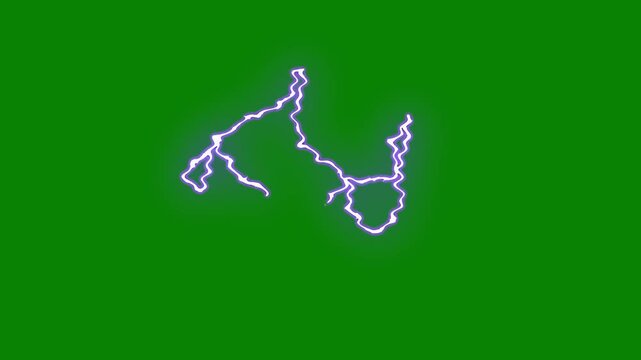 Cartoon-style electric lightning flash FX on green screen background with animated thunderbolt strike and shiny blue energy burst, alpha channel overlay animation in 4k