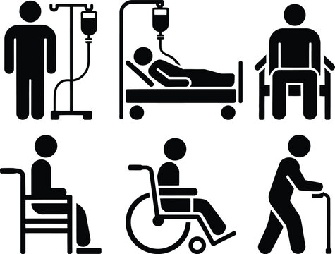 Icons representing healthcare services and elderly assistance needs