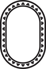 Vector black monochrome stencil oval classic byzantine ornament. Circle, ring, border, Ancient Greece, Eastern Roman Empire frame. Decoration of the Russian Orthodox Church