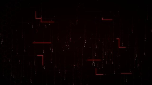 Abstract Cybersecurity Dark Background Seamless Loop 4K Red&mdash; Matrix Rain Hex Grid Particle Network