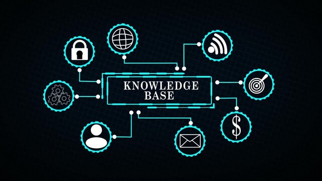 Knowledge Base Digital Interface with Connected Business Technology Icons