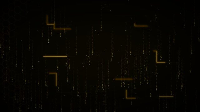  Abstract Cybersecurity Dark Background Seamless Loop 4K Gold&mdash; Matrix Rain Hex Grid Particle Network