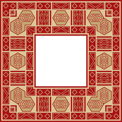 African square gold and red ornament. Cultural heritage of the peoples of Africa. Ethnic endless border, frame. Zimbabwe ornament.