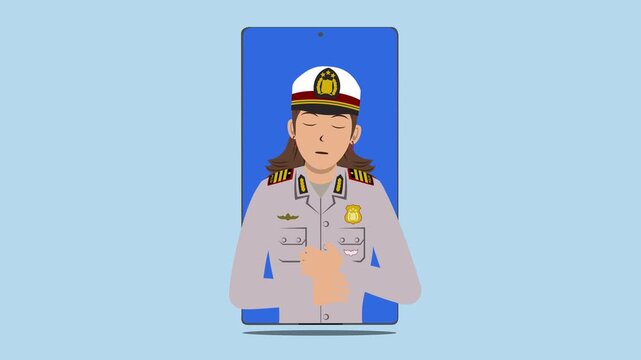 Smartphone With Female Indonesia Police Animation Video 4K suitable for your project needs