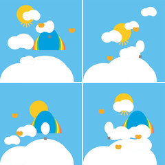 Obraz premium Premium Whimsical Blue Sky Clouds Rainbow Hill Vector Illustration