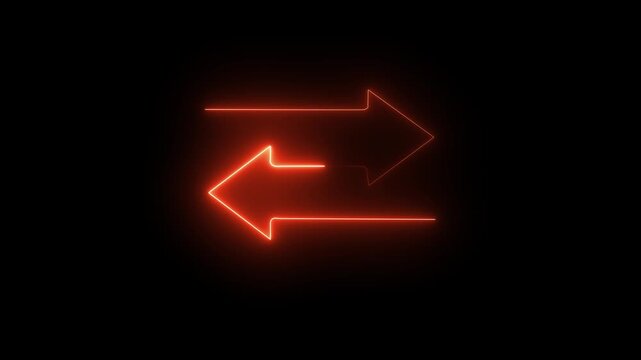 Neon Bidirectional Arrows Icon &ndash; Forward and Backward Navigation Workflow Process, Dark Background, 