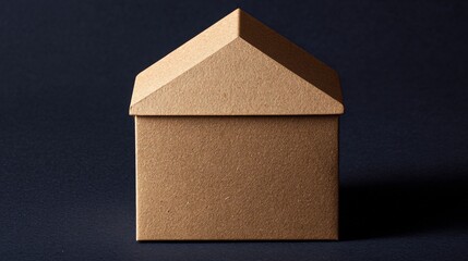 Cardboard model of a house, set against a dark background, showing simple geometric forms