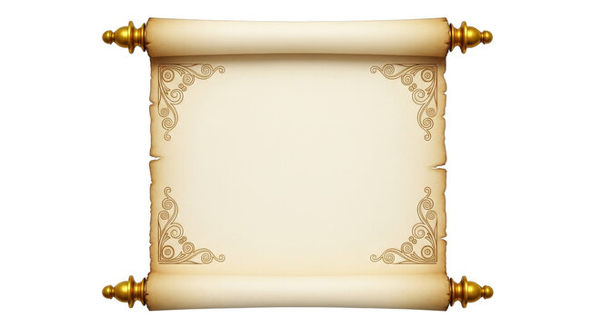 Vintage Parchment Scroll With Gold Finials And Ornate Border