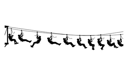 Modern Zipline Silhouette Banner Extreme Adventure Rider Vector Illustration Isolated on White © Morjina