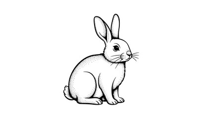 Obraz premium Charming seated rabbit black and white vector art with minimalist texture shading cute bunny illustration isolated on white background
