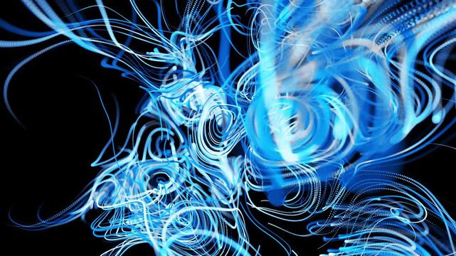 Abstract animation of a neural network's operation, showcasing the intricate interplay of light and shadow. Includes a 3D rendered blue background and dynamic light trails.