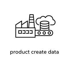 Minimalist black and white flowchart illustrating product data creation from factory production to database storage for business and tech presentations.